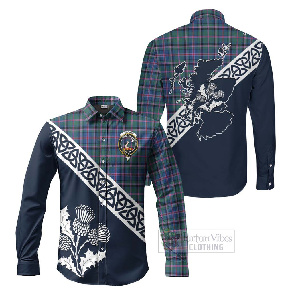 Tartan Vibes Clothing Cooper Tartan Long Sleeve Button Shirt Featuring Thistle and Scotland Map