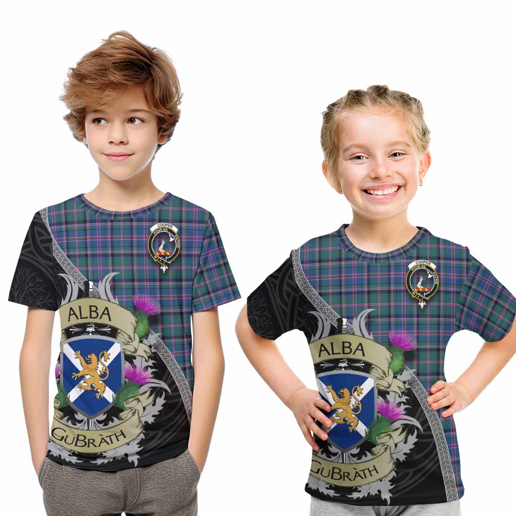 Tartan Vibes Clothing Cooper Tartan Family Crest Kid T-Shirt Lion Rampant Royal Thistle Shield Celtic Inspired