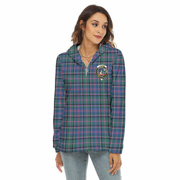 Cooper Tartan Women's Borg Fleece Hoodie with Half Zip with Family Crest