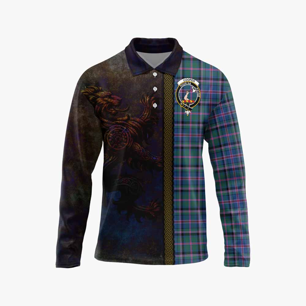 Tartan Vibes Clothing Cooper Tartan Family Crest Long Sleeve Polo Shirt Alba Gu Brath Be Brave Lion Ancient Style