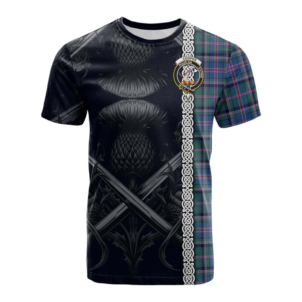 Tartan Vibes Clothing Cooper Tartan Cotton T-shirt with Family Crest Cross Sword Thistle Celtic Vibes