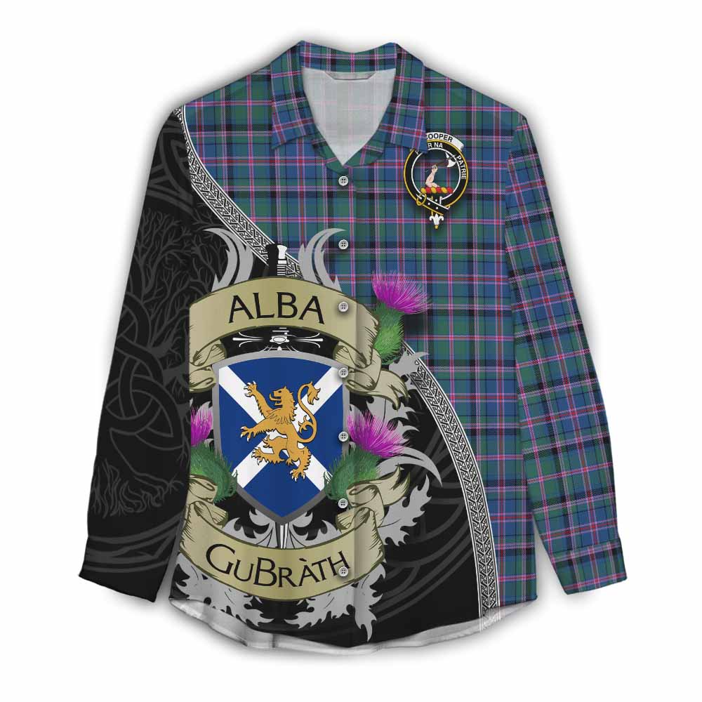 Tartan Vibes Clothing Cooper Tartan Family Crest Women's Casual Shirt Lion Rampant Royal Thistle Shield Celtic Inspired