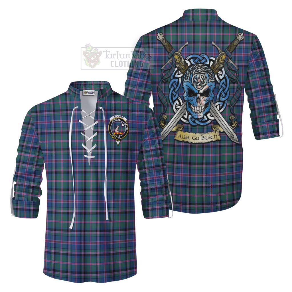 Tartan Vibes Clothing Cooper Tartan Ghillie Kilt Shirt with Family Crest Celtic Skull Style