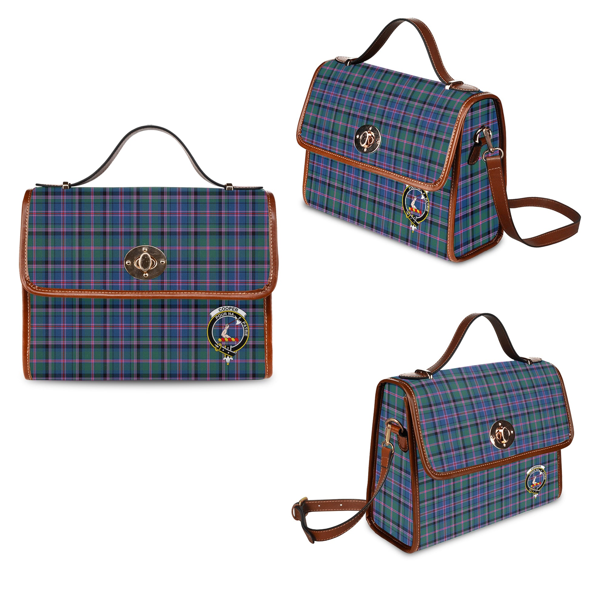 cooper-tartan-leather-strap-waterproof-canvas-bag-with-family-crest
