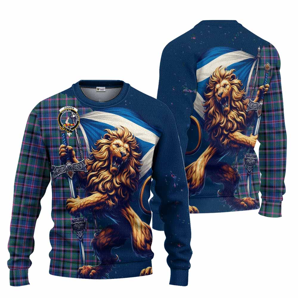 Tartan Vibes Clothing Cooper Tartan Family Crest Knitted Sweater with Scottish Majestic Lion