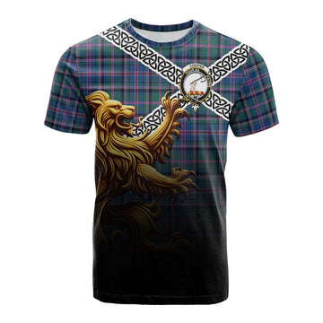 Tartan Vibes Clothing Cooper Crest Tartan Cotton T-shirt with Golden Lion Emblem Celtic Style