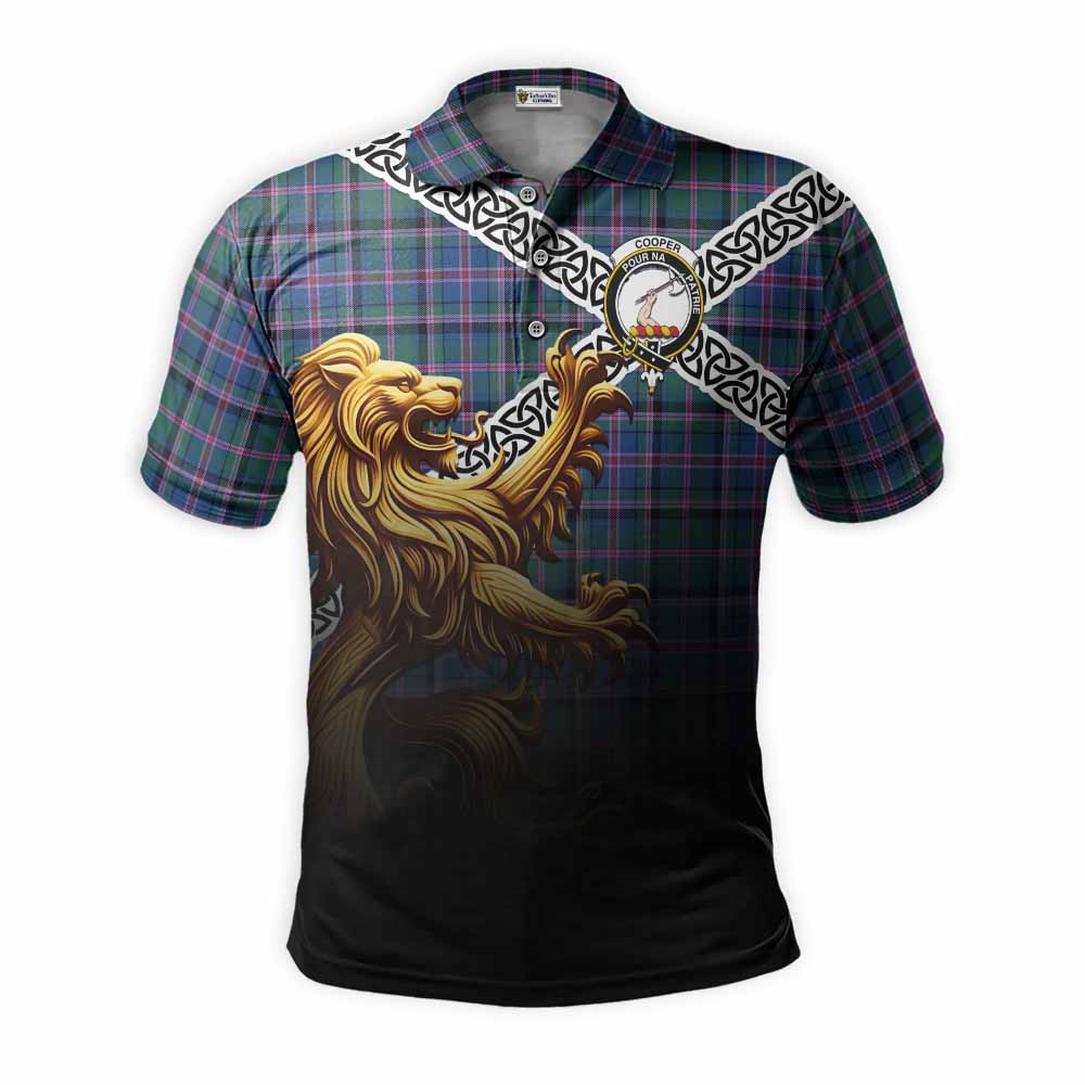 Tartan Vibes Clothing Cooper Crest Tartan Polo Shirt with Golden Lion Emblem Celtic Style