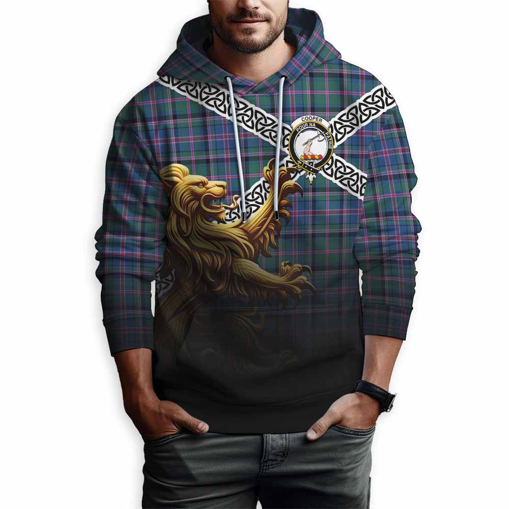 Tartan Vibes Clothing Cooper Crest Tartan Hoodie with Golden Lion Emblem Celtic Style
