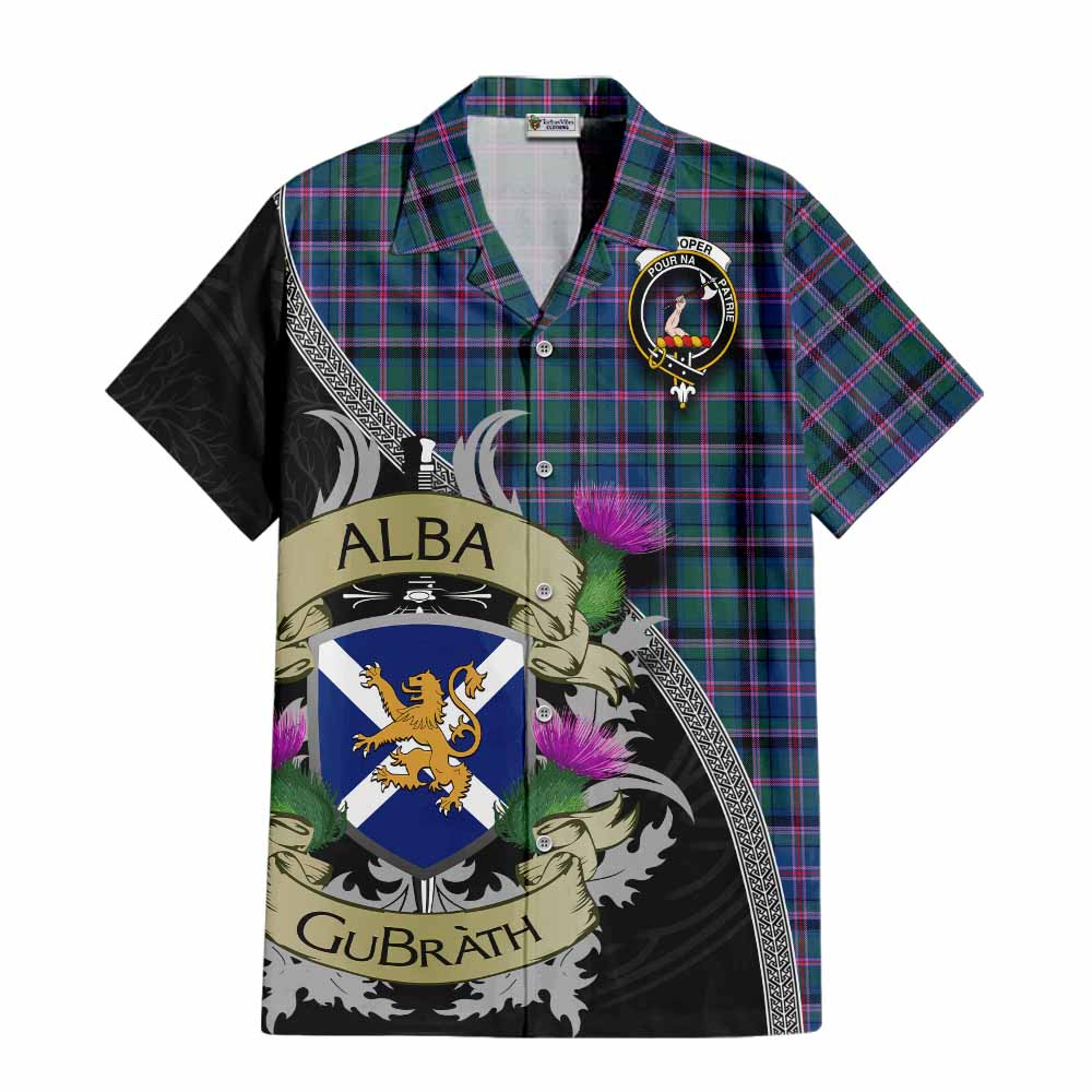 Tartan Vibes Clothing Cooper Tartan Family Crest Short Sleeve Button Shirt Lion Rampant Royal Thistle Shield Celtic Inspired