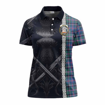 Cooper Tartan Women's Polo Shirt with Family Crest Cross Sword Thistle Celtic Vibes