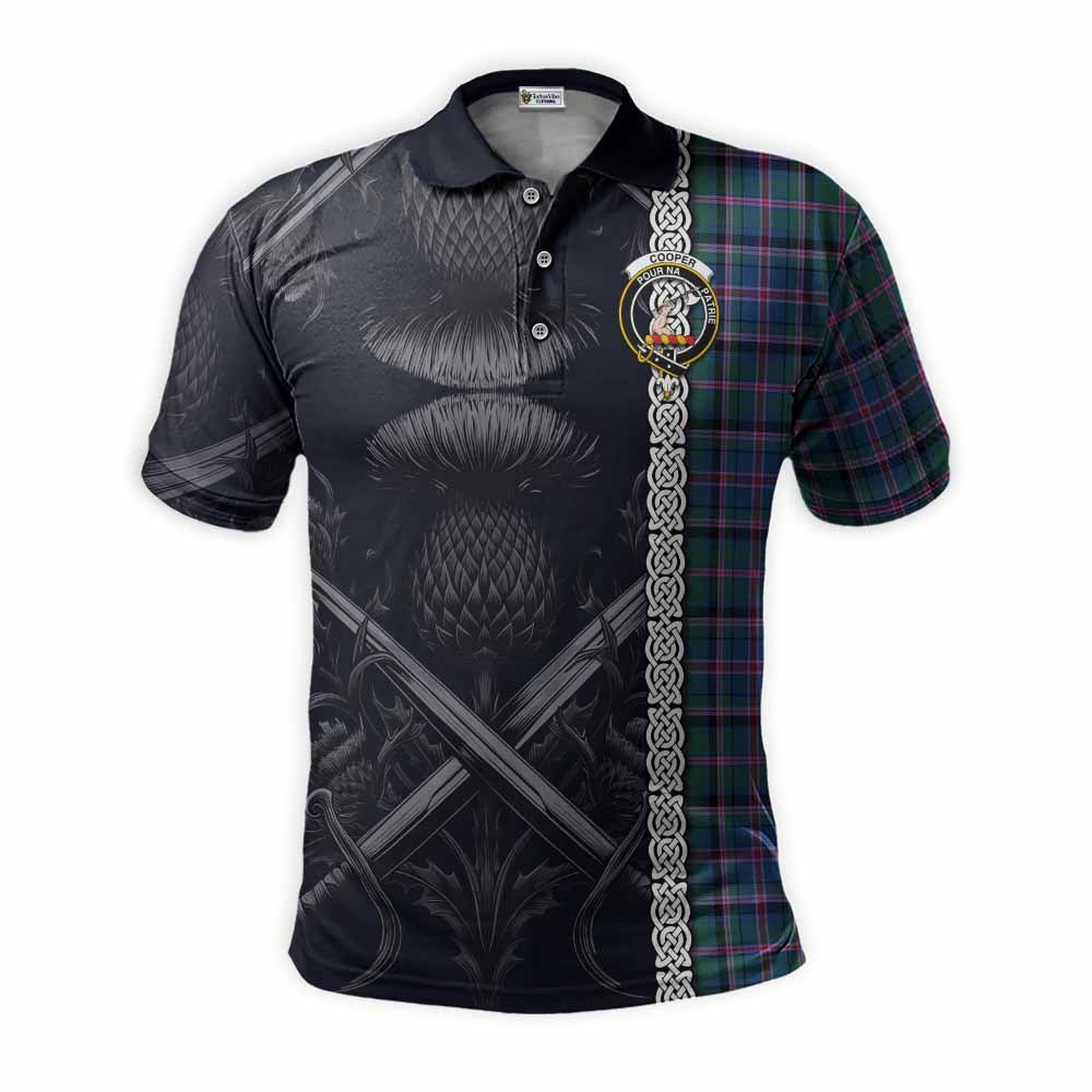 Tartan Vibes Clothing Cooper Tartan Polo Shirt with Family Crest Cross Sword Thistle Celtic Vibes