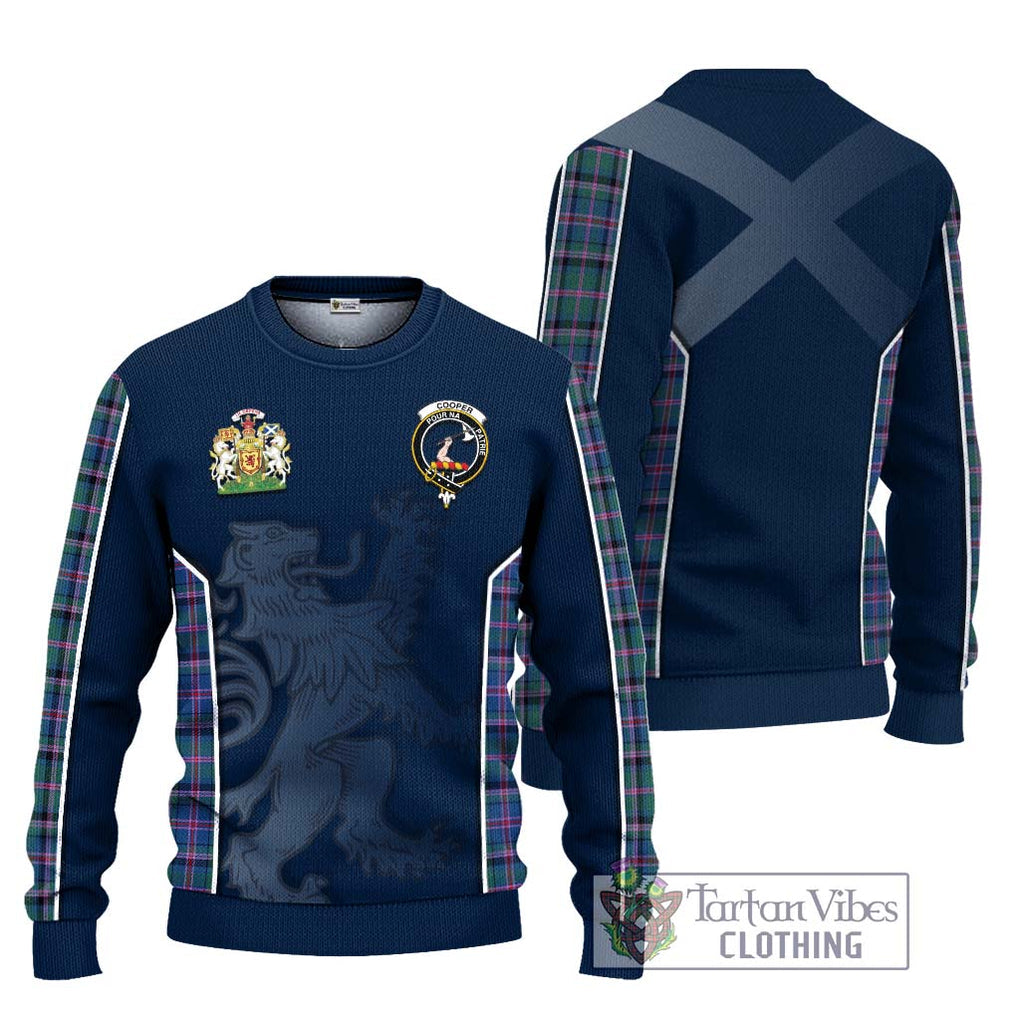 Cooper Tartan Knitted Sweater with Family Crest and Lion Rampant Vibes Sport Style Unisex - Tartan Vibes Clothing
