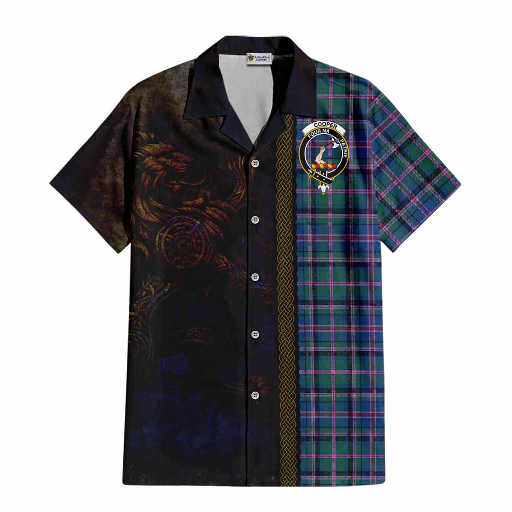 Tartan Vibes Clothing Cooper Tartan Family Crest Short Sleeve Button Shirt Alba Gu Brath Be Brave Lion Ancient Style