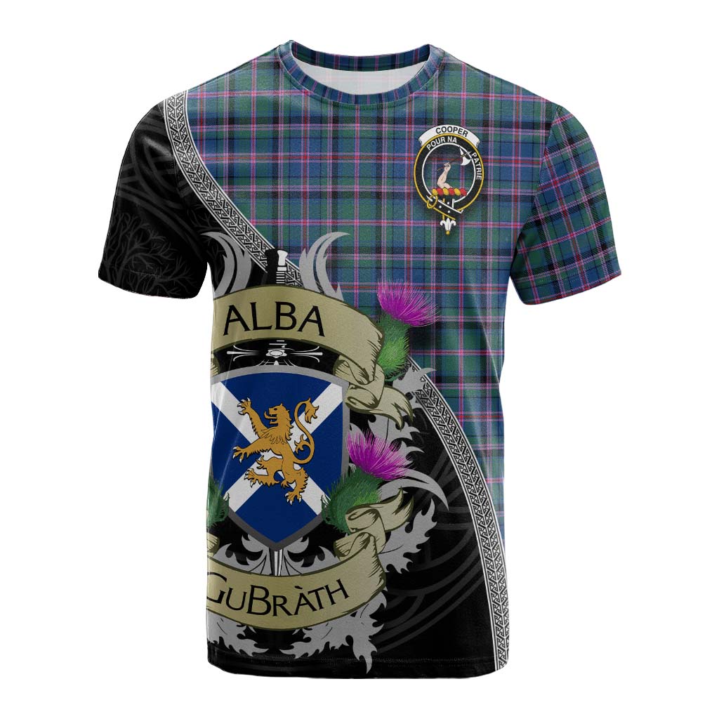 Tartan Vibes Clothing Cooper Tartan Family Crest Cotton T-shirt Lion Rampant Royal Thistle Shield Celtic Inspired