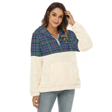 Cooper Tartan Half Style Women's Borg Fleece Hoodie with Half Zip with Family Crest