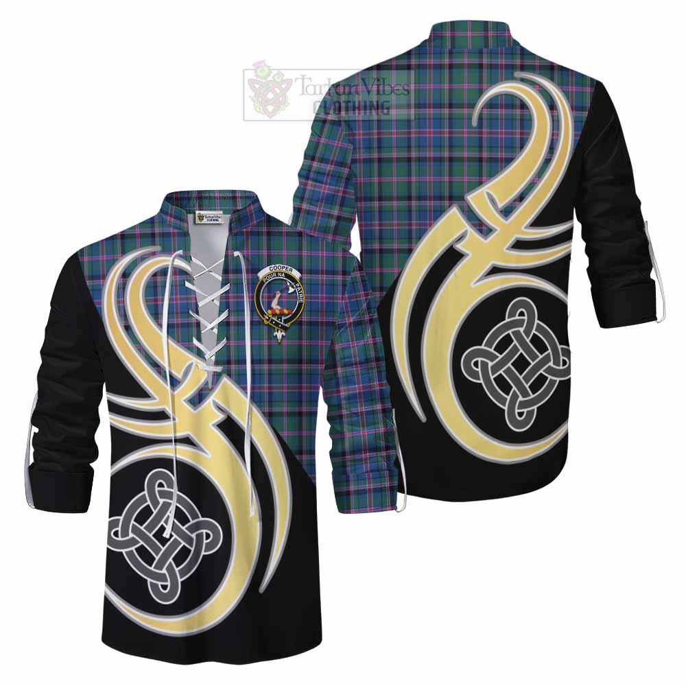 Tartan Vibes Clothing Cooper Tartan Ghillie Kilt Shirt with Family Crest and Celtic Symbol Style