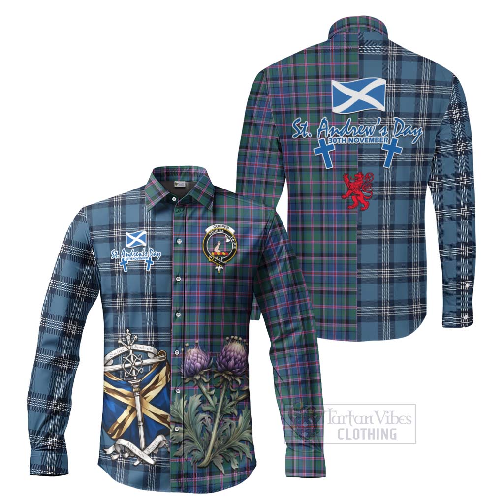 Tartan Vibes Clothing Cooper Tartan Long Sleeve Button Shirt Happy St. Andrew's Day Half Tartan Style