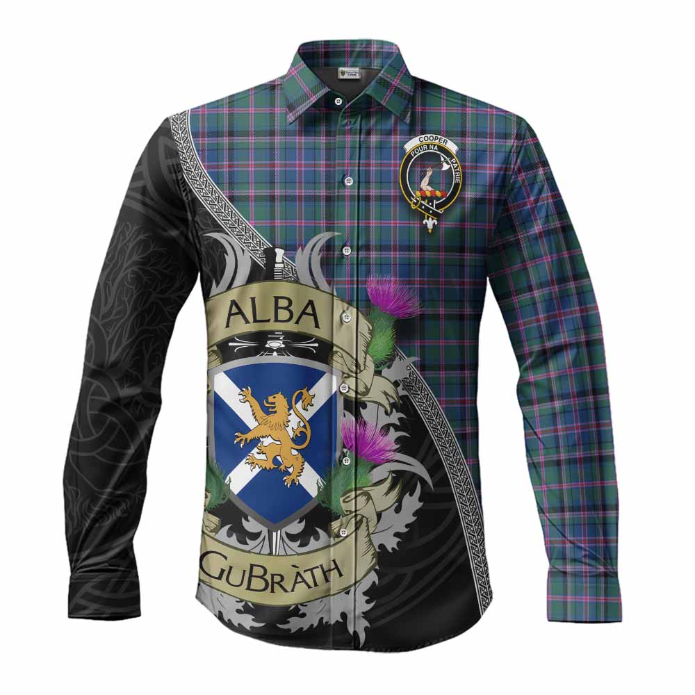 Tartan Vibes Clothing Cooper Tartan Family Crest Long Sleeve Button Shirt Lion Rampant Royal Thistle Shield Celtic Inspired