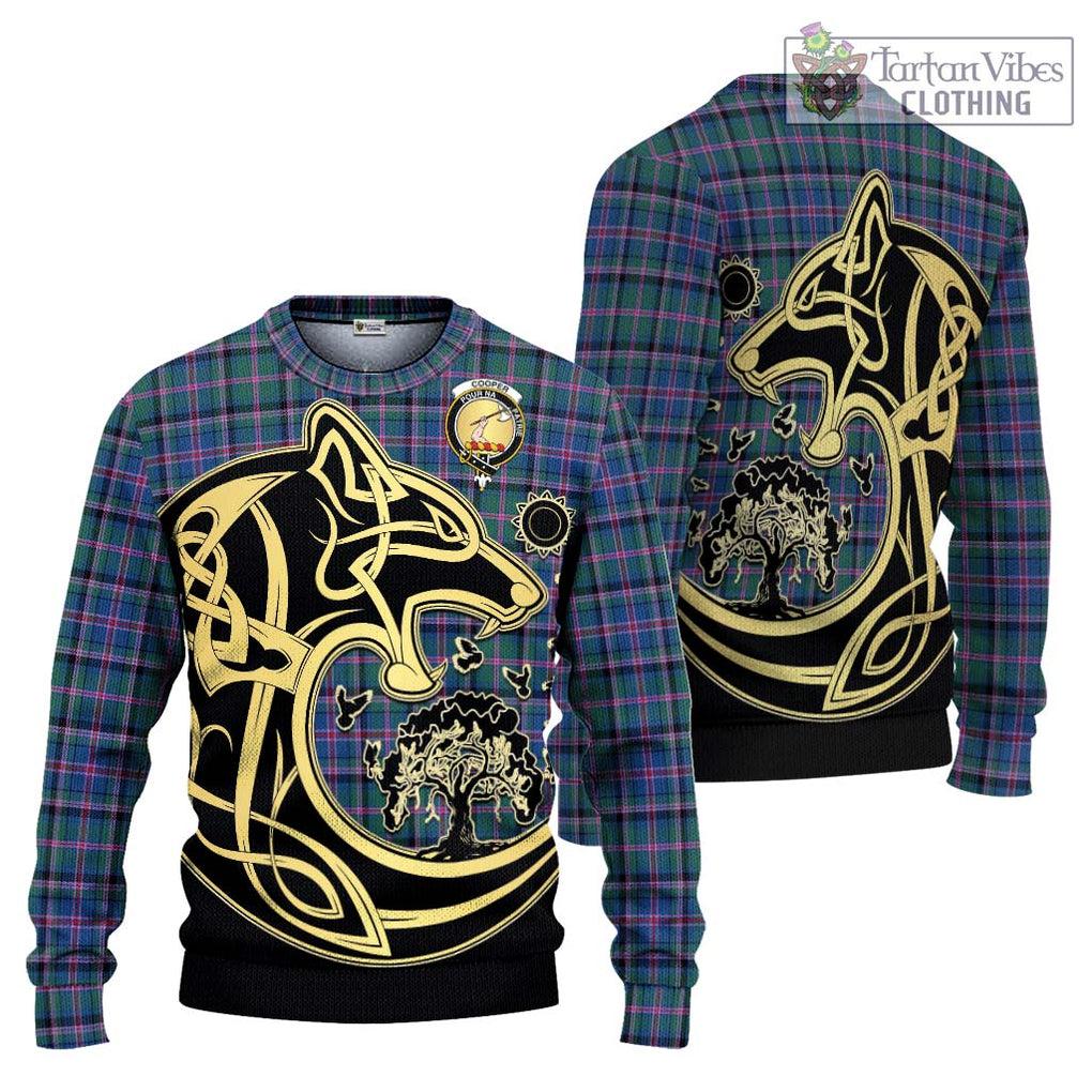 Cooper Tartan Knitted Sweater with Family Crest Celtic Wolf Style Unisex - Tartan Vibes Clothing