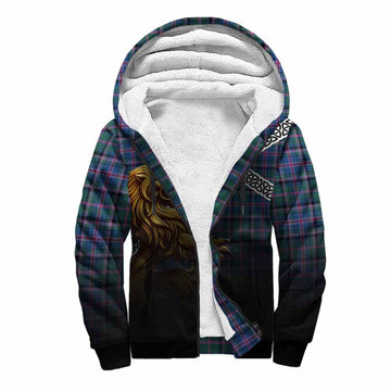 Cooper Crest Tartan Sherpa Hoodie with Golden Lion Emblem Celtic Style