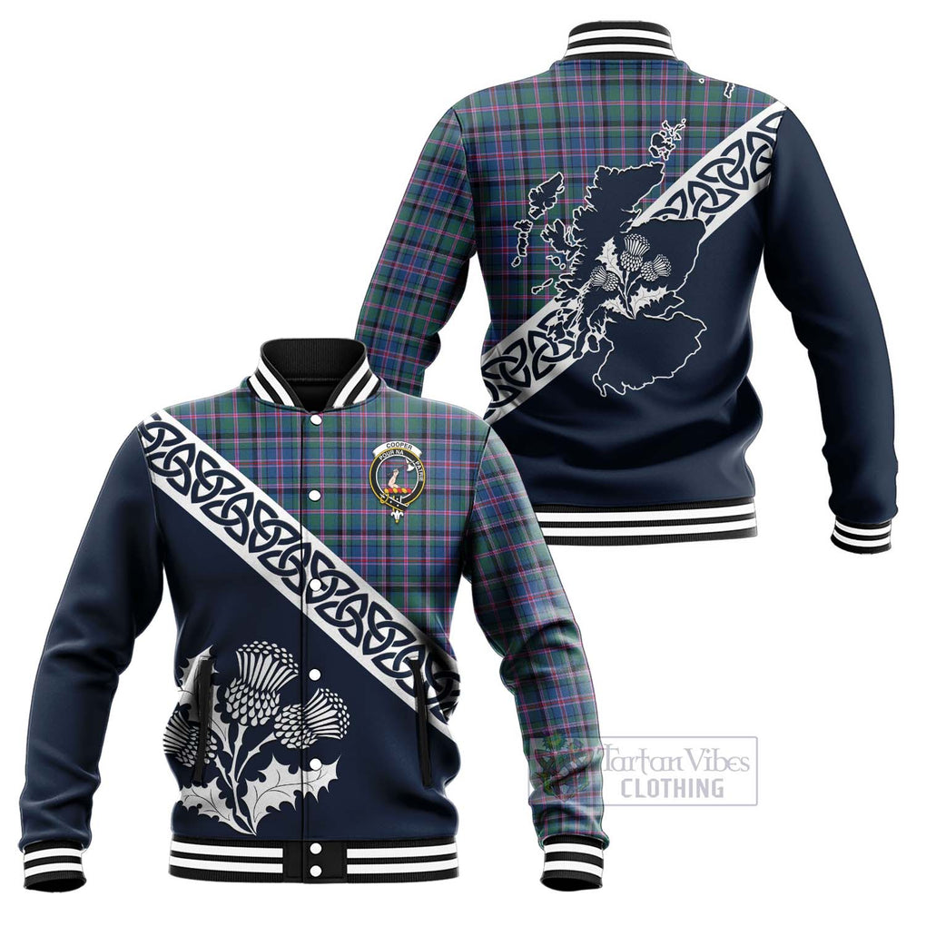 Tartan Vibes Clothing Cooper Tartan Baseball Jacket Featuring Thistle and Scotland Map