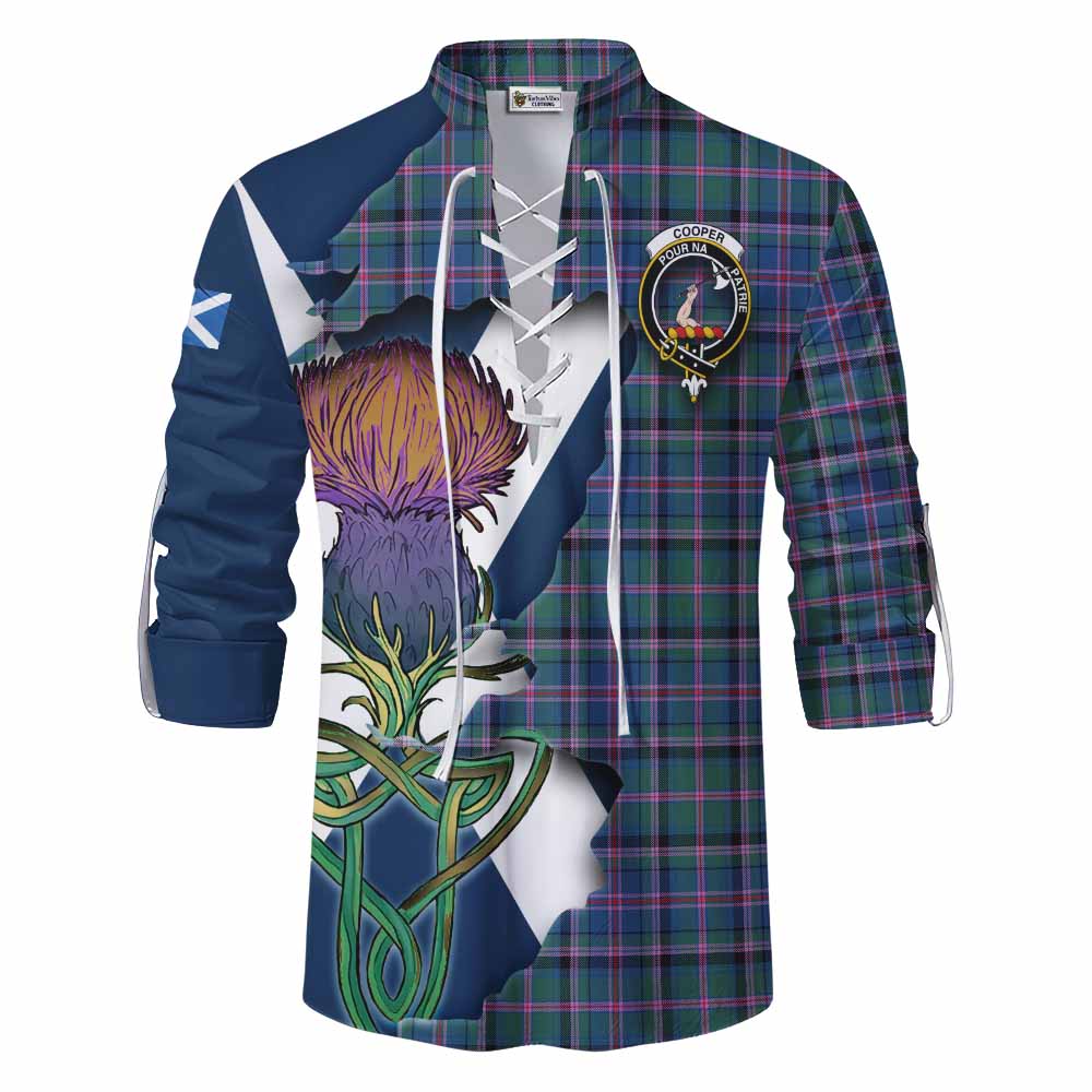 Tartan Vibes Clothing Cooper Tartan Family Crest Ghillie Kilt Shirt Scottish Thistle Celtic Inspired