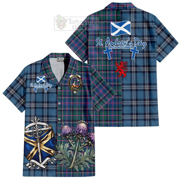 Tartan Vibes Clothing Cooper Tartan Short Sleeve Button Shirt Happy St. Andrew's Day Half Tartan Style