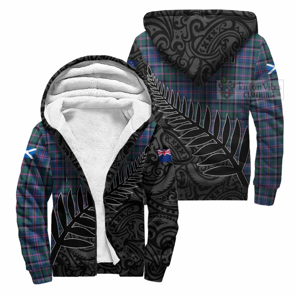 Tartan Vibes Clothing Cooper Crest Tartan Sherpa Hoodie with New Zealand Silver Fern Half Style