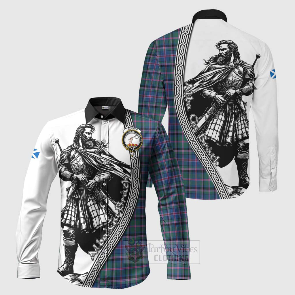Tartan Vibes Clothing Cooper Tartan Clan Crest Long Sleeve Button Shirt with Highlander Warrior Celtic Style