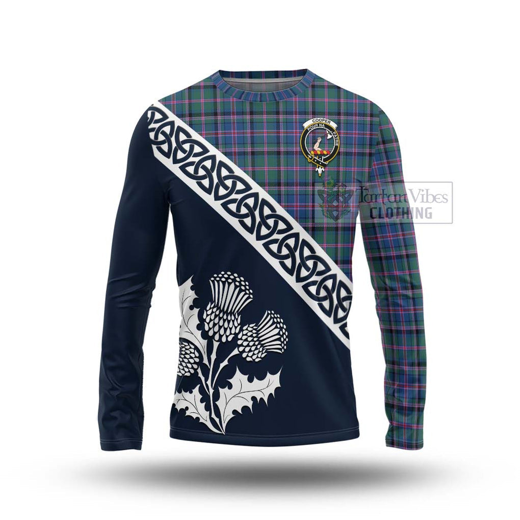 Tartan Vibes Clothing Cooper Tartan Long Sleeve T-Shirt Featuring Thistle and Scotland Map