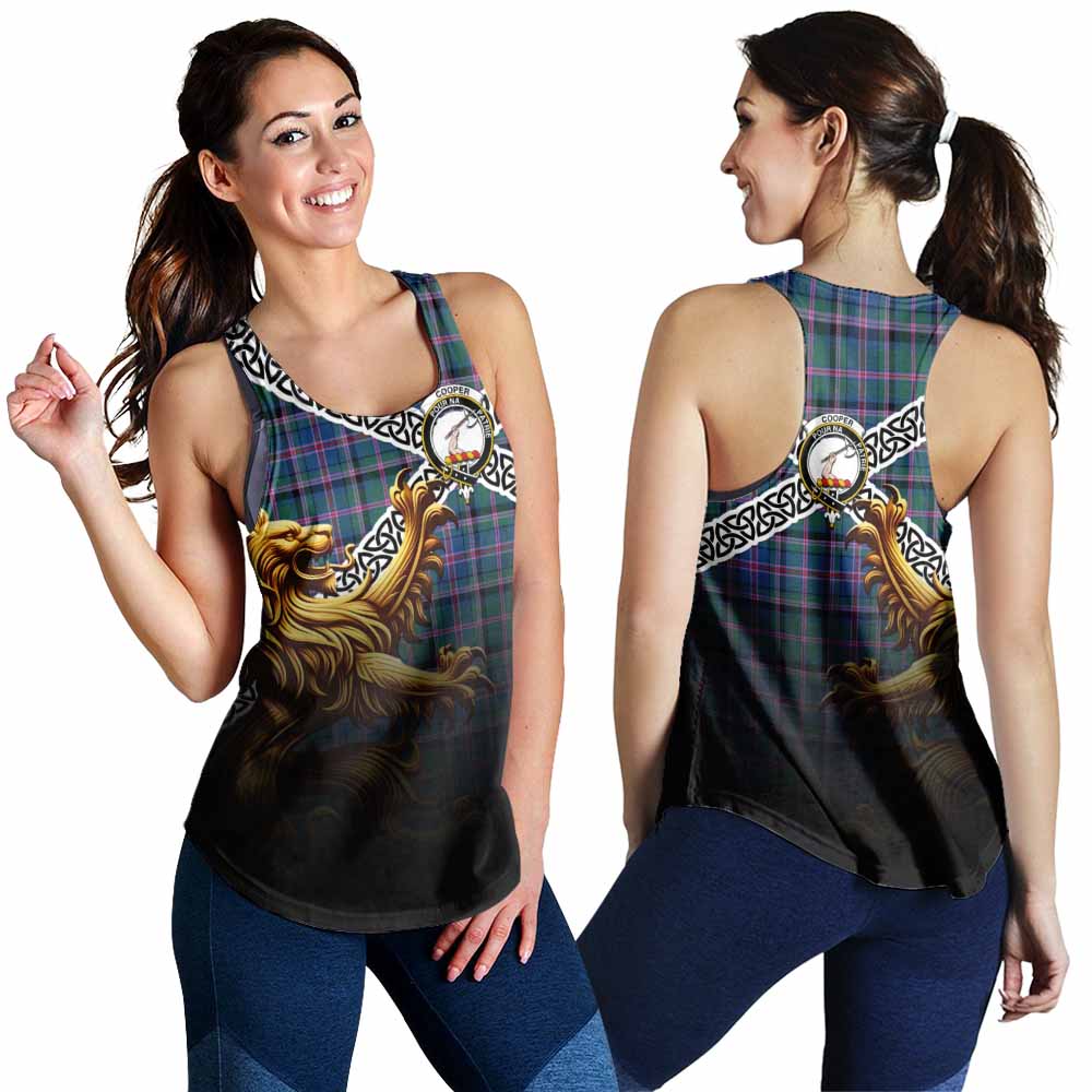 Tartan Vibes Clothing Cooper Crest Tartan Women's Racerback Tanks with Golden Lion Emblem Celtic Style