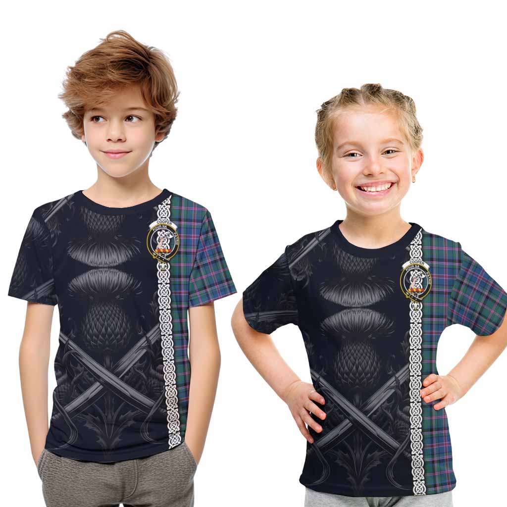 Tartan Vibes Clothing Cooper Tartan Kid T-Shirt with Family Crest Cross Sword Thistle Celtic Vibes