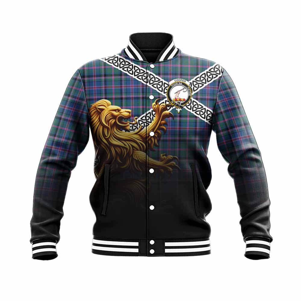 Tartan Vibes Clothing Cooper Crest Tartan Baseball Jacket with Golden Lion Emblem Celtic Style