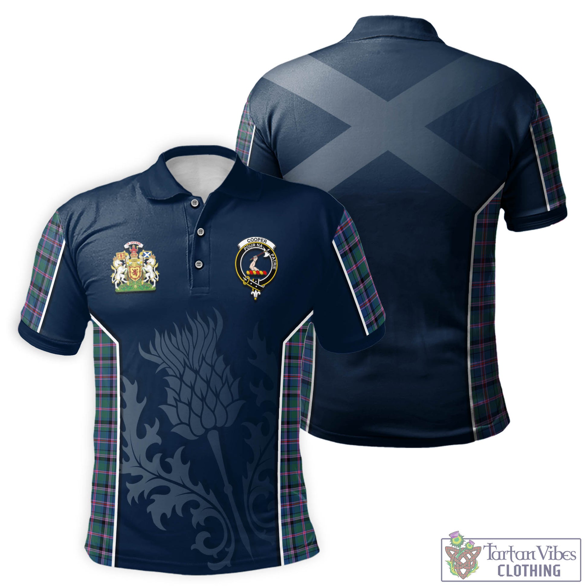 Tartan Vibes Clothing Cooper Tartan Men's Polo Shirt with Family Crest and Scottish Thistle Vibes Sport Style