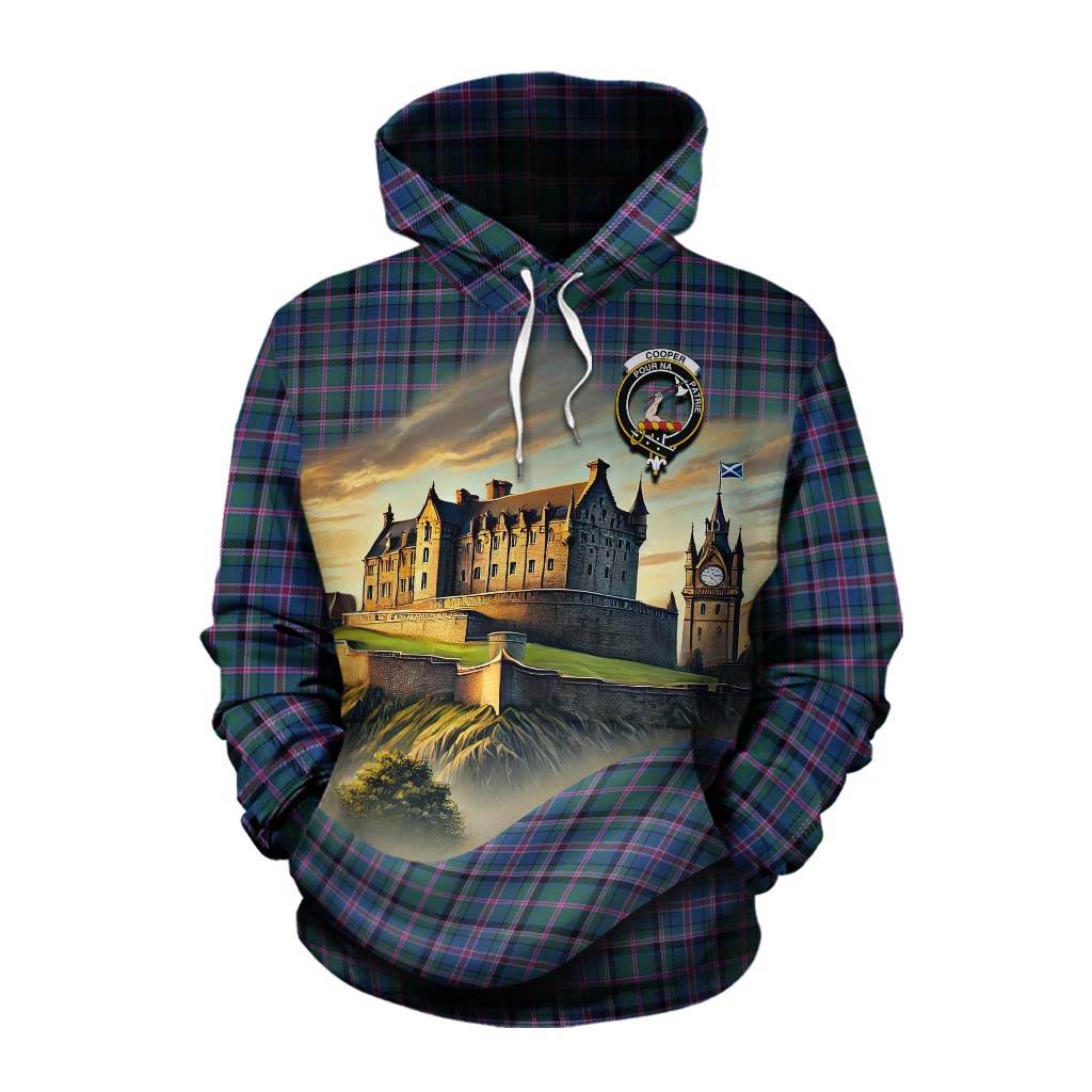 Tartan Vibes Clothing Cooper Tartan Family Crest Cotton Hoodie with Scottish Ancient Castle Style