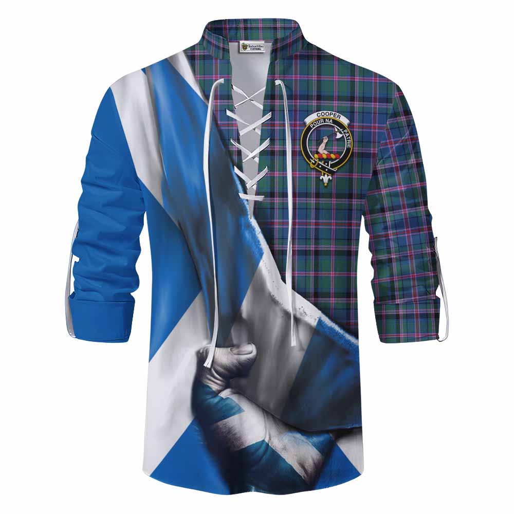 Tartan Vibes Clothing Cooper Tartan Ghillie Kilt Shirt with Family Crest Scotland Patriotic Style