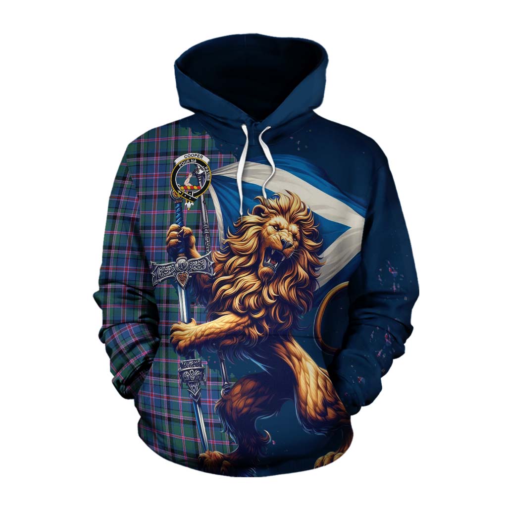 Tartan Vibes Clothing Cooper Tartan Family Crest Cotton Hoodie with Scottish Majestic Lion