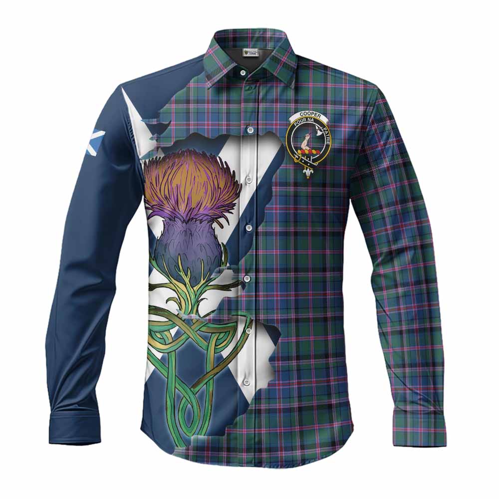 Tartan Vibes Clothing Cooper Tartan Family Crest Long Sleeve Button Shirt Scottish Thistle Celtic Inspired