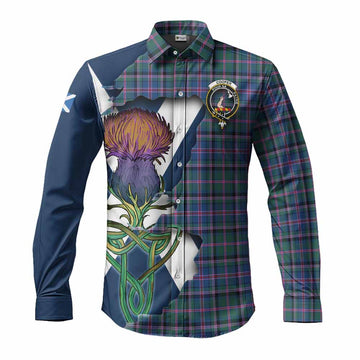 Cooper Tartan Family Crest Long Sleeve Button Shirt Scottish Thistle Celtic Inspired