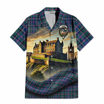Tartan Vibes Clothing Cooper Tartan Family Crest Short Sleeve Button Shirt with Scottish Ancient Castle Style