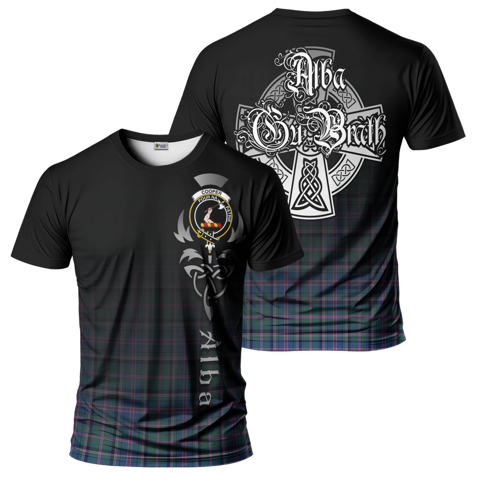 Tartan Vibes Clothing Cooper Tartan T-Shirt Featuring Alba Gu Brath Family Crest Celtic Inspired