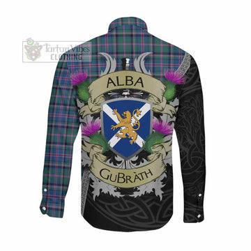 Cooper Tartan Family Crest Long Sleeve Button Shirt Lion Rampant Royal Thistle Shield Celtic Inspired
