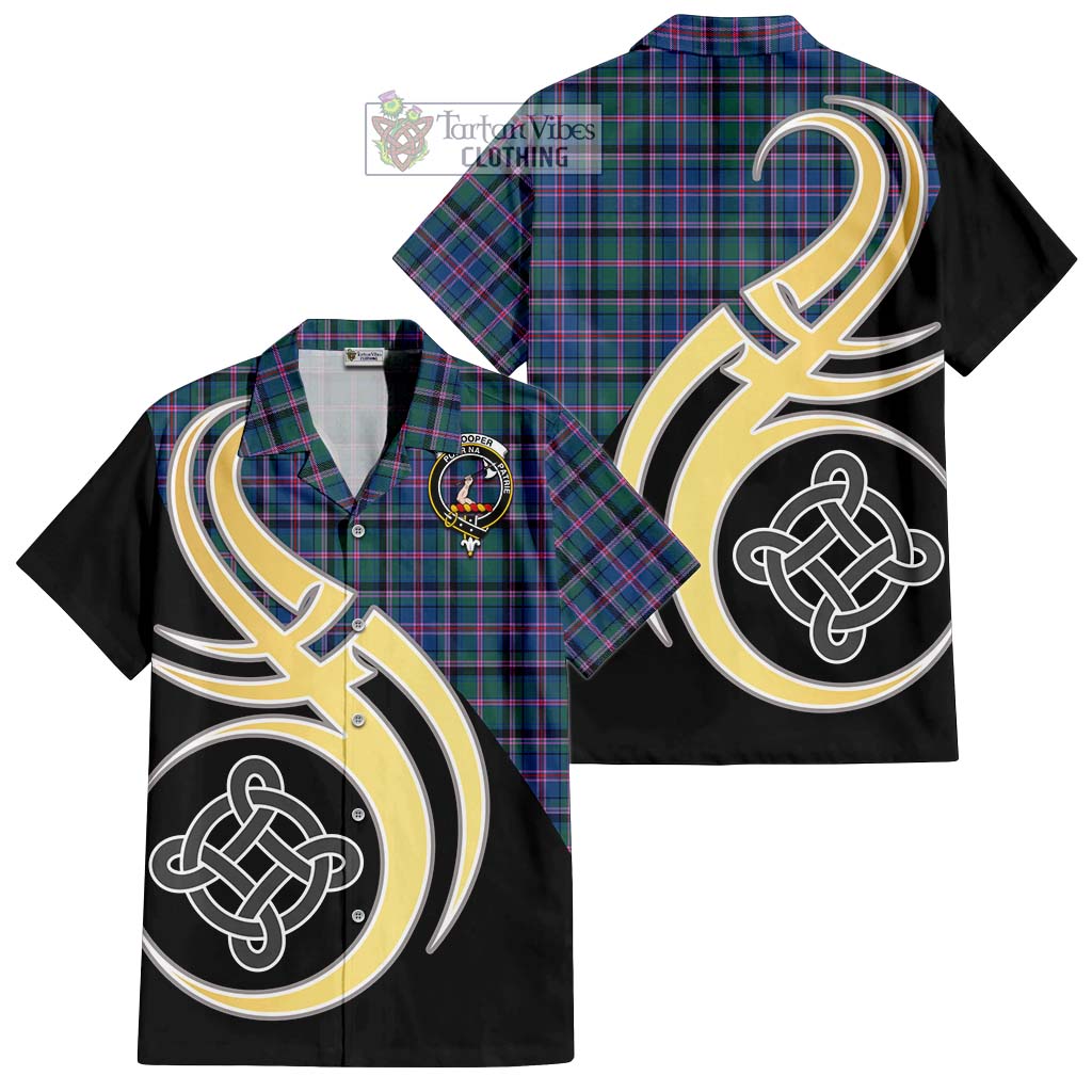 Cooper Tartan Short Sleeve Button Shirt with Family Crest and Celtic Symbol Style - Tartan Vibes Clothing