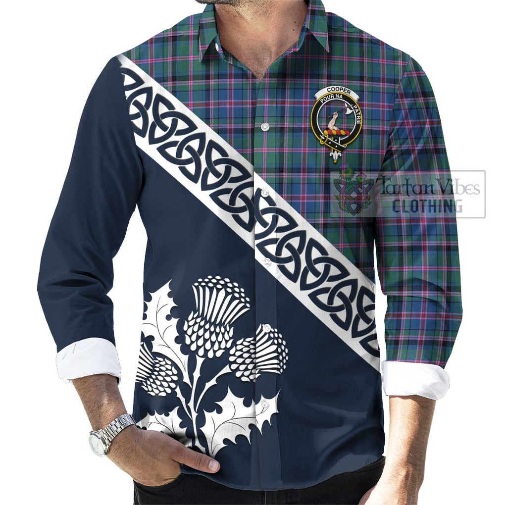Tartan Vibes Clothing Cooper Tartan Long Sleeve Button Shirt Featuring Thistle and Scotland Map