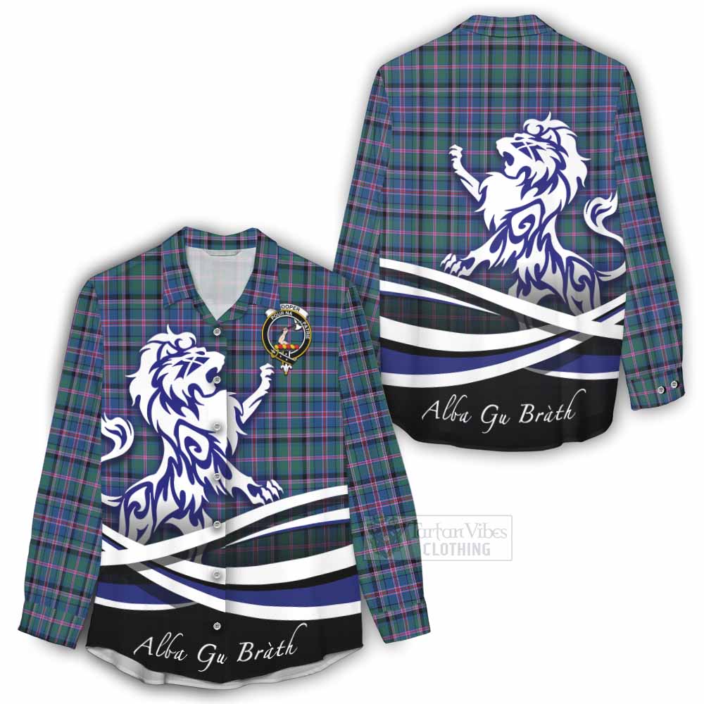 Tartan Vibes Clothing Cooper Tartan Women's Casual Shirt with Alba Gu Brath Regal Lion Emblem