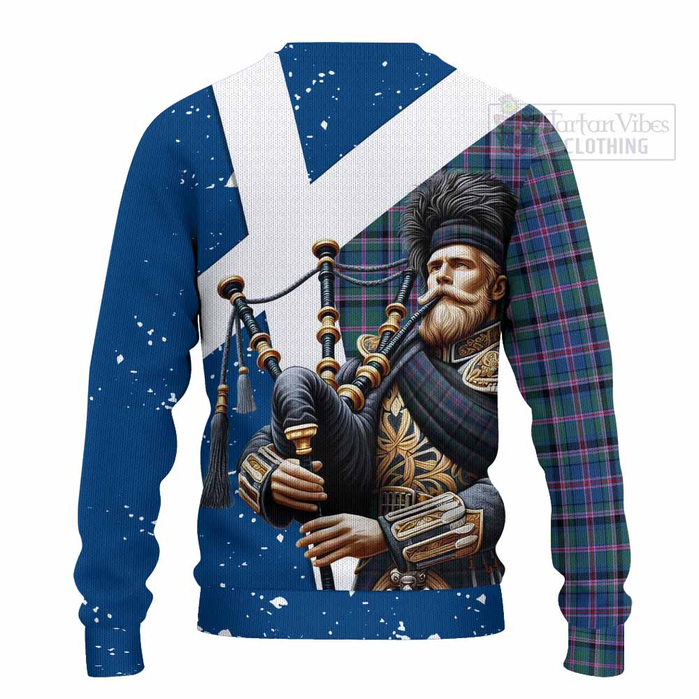 Tartan Vibes Clothing Cooper Tartan Knitted Sweater with Family Crest Scottish Bagpiper Vibes