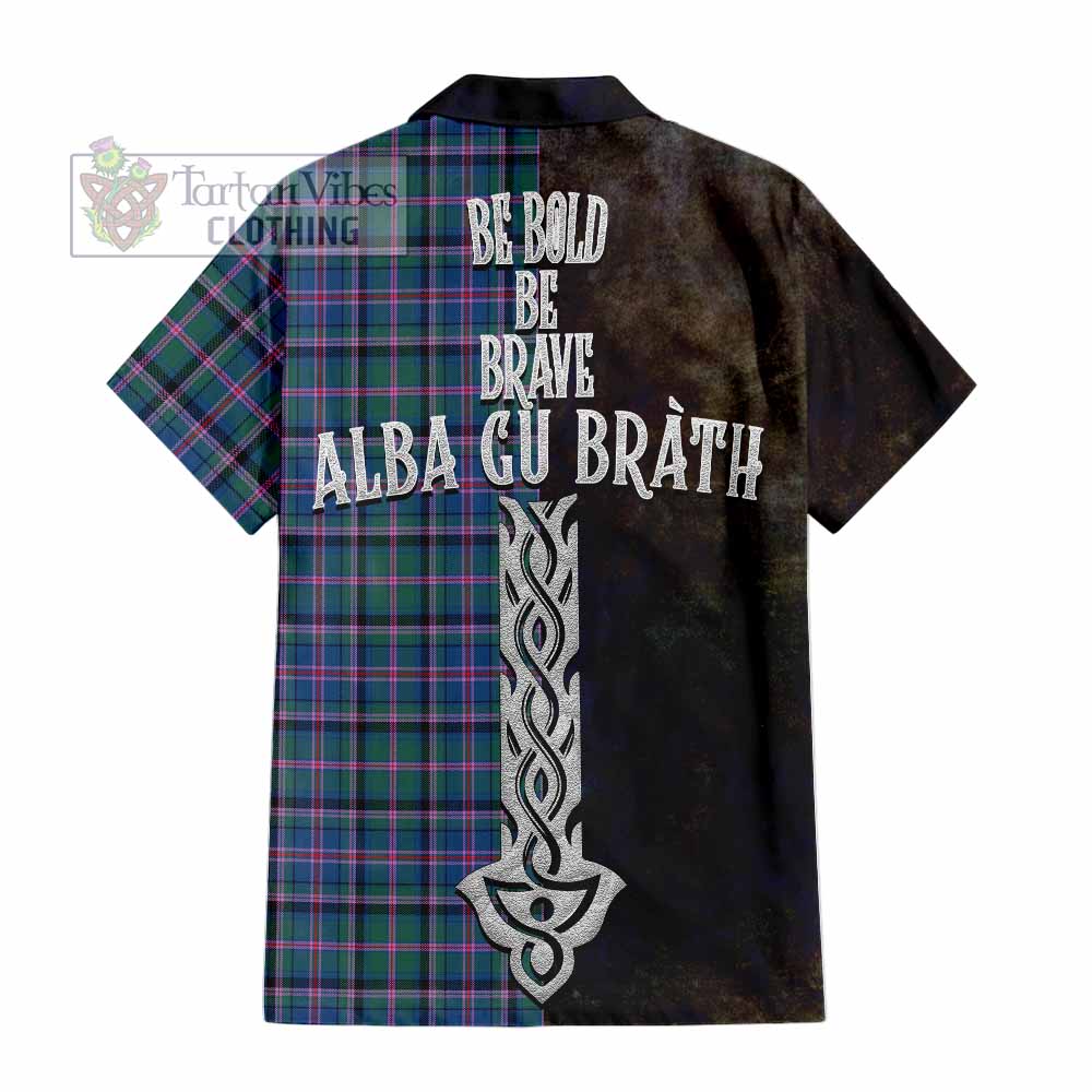 Tartan Vibes Clothing Cooper Tartan Family Crest Short Sleeve Button Shirt Alba Gu Brath Be Brave Lion Ancient Style
