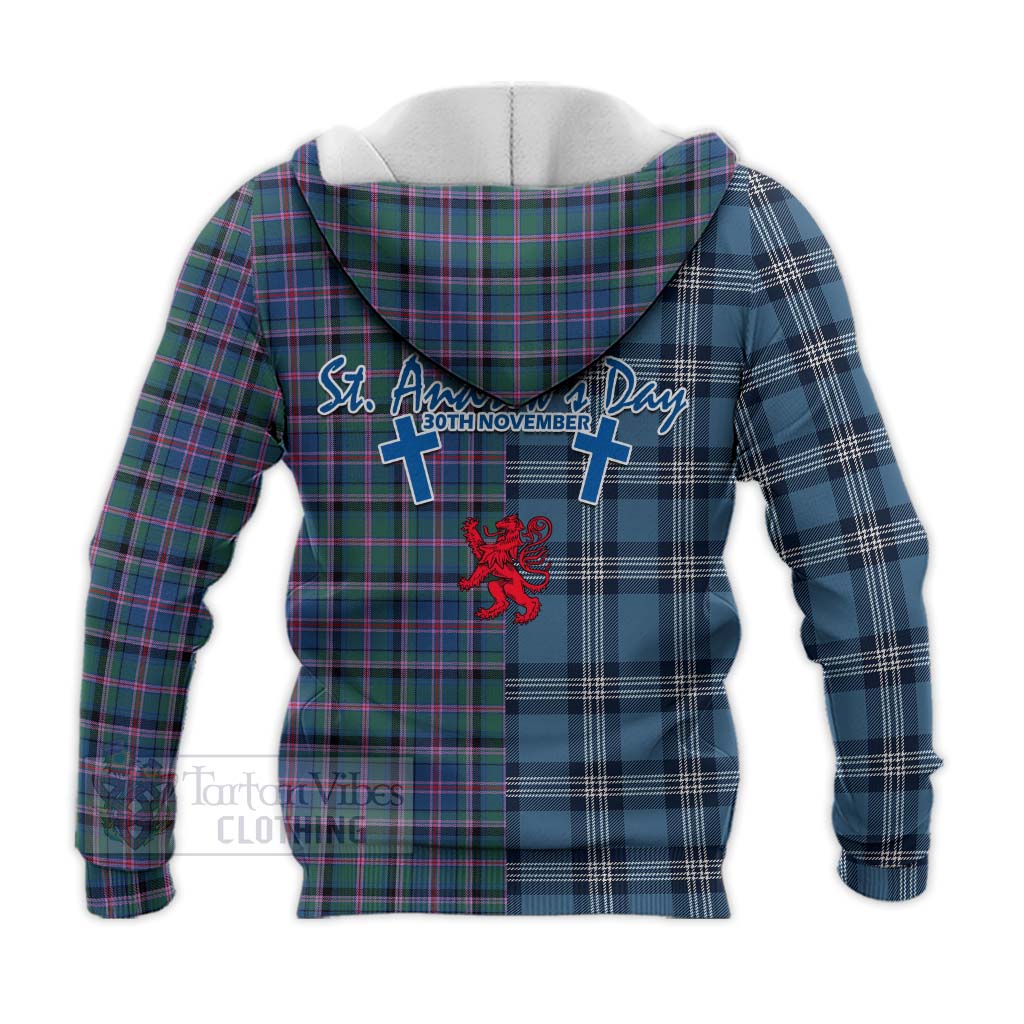 Cooper Tartan Knitted Hoodie Happy St. Andrew's Day Half Tartan Style - Tartan Vibes Clothing