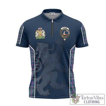Cooper Tartan Zipper Polo Shirt with Family Crest and Lion Rampant Vibes Sport Style