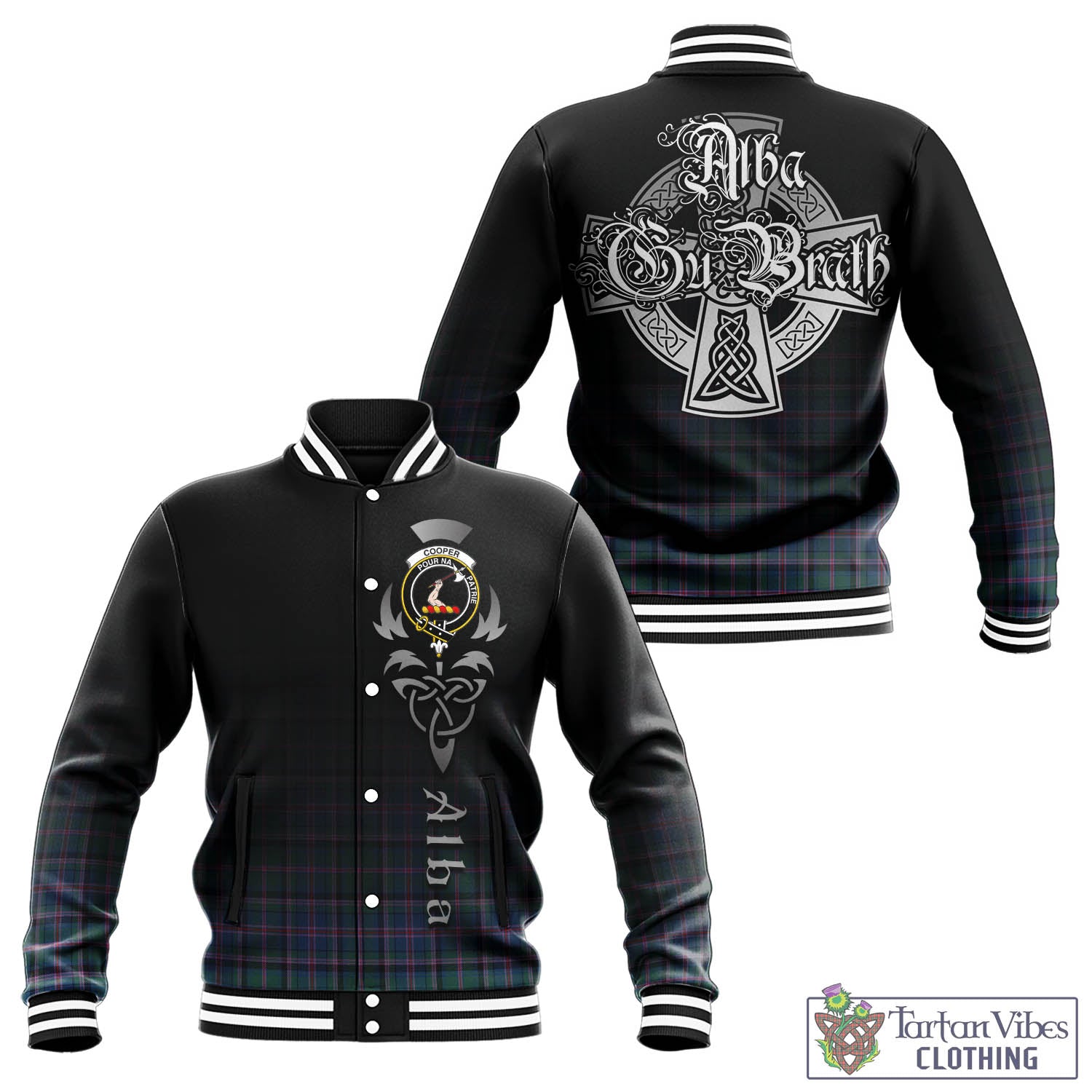 Tartan Vibes Clothing Cooper Tartan Baseball Jacket Featuring Alba Gu Brath Family Crest Celtic Inspired